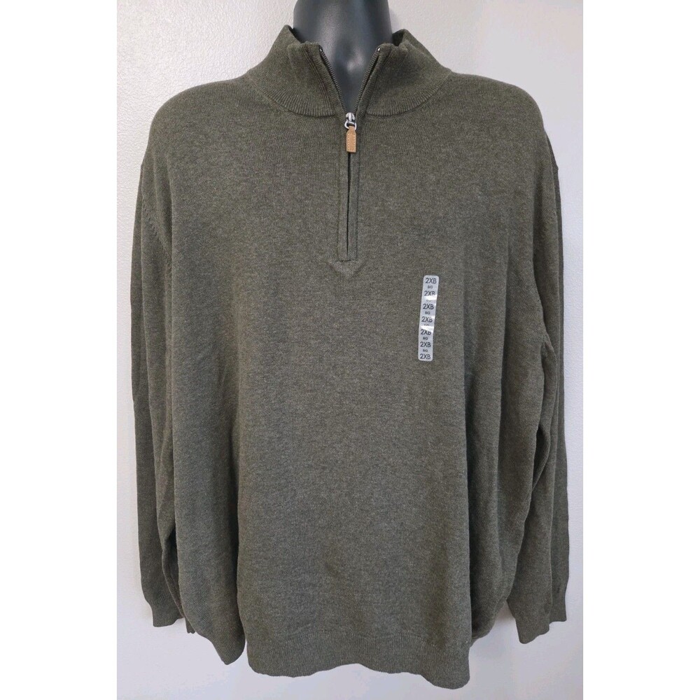 NWT Roundtree & Yorke Big & Tall Quarter Zip Sweater Men 2XB Olive Green Cotton